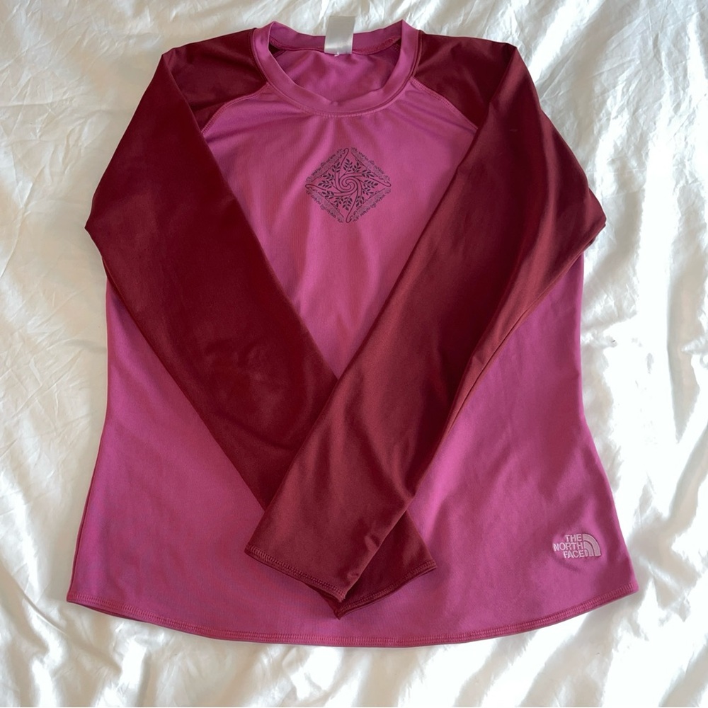 North Face Graphic Print Women's Pink Color Block Long Sleeve Top Sz L